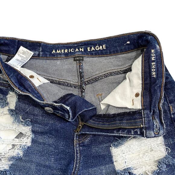 American Eagle Mom Short Denim Jean Short Womens 0 Distressed Darker Stretch - Picture 7 of 7